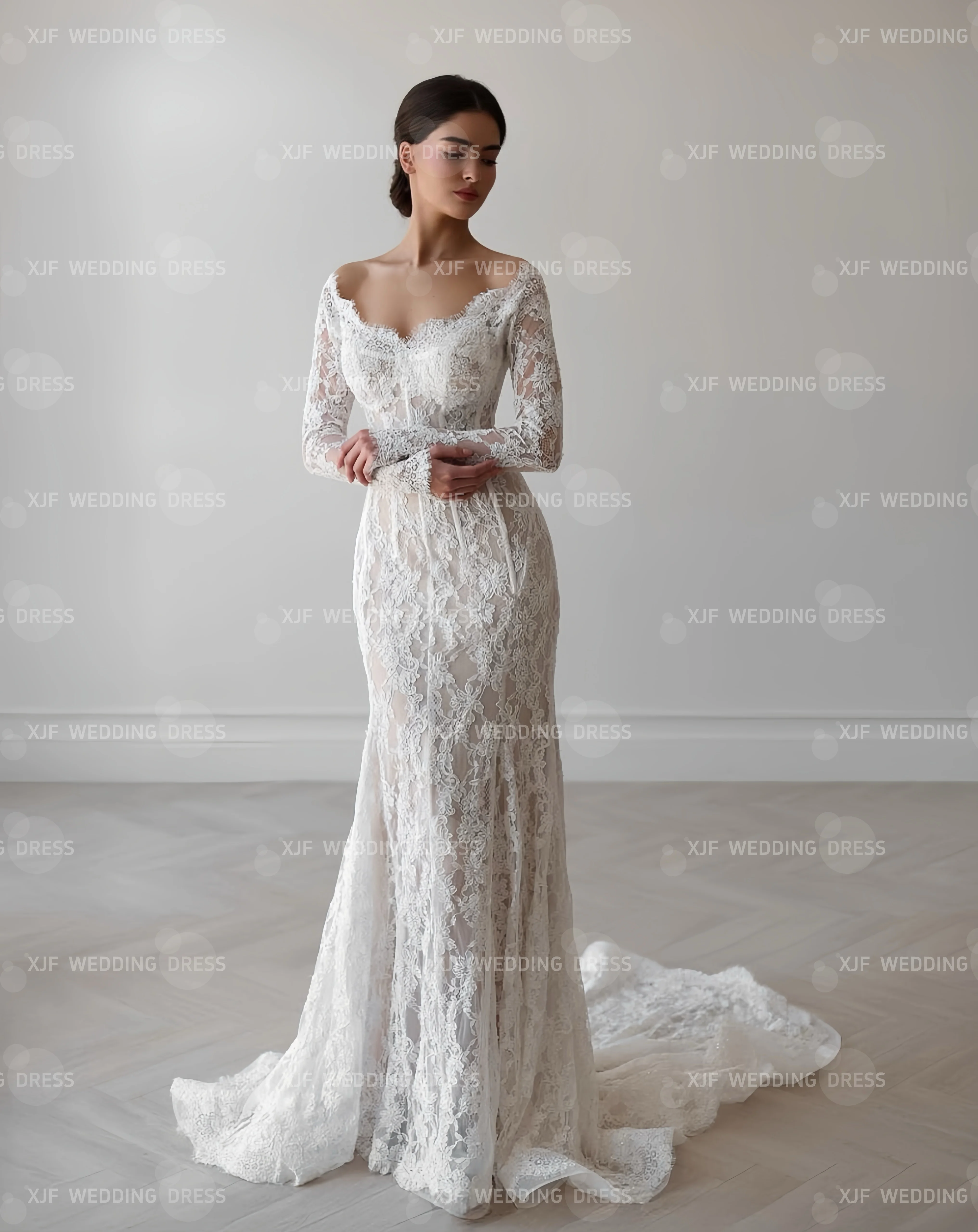 Customzied Sweet Collar Long Sleeve Mermaid Detachable Tail Lace wedding dress vestidos de novia amanda novias amanda novias off