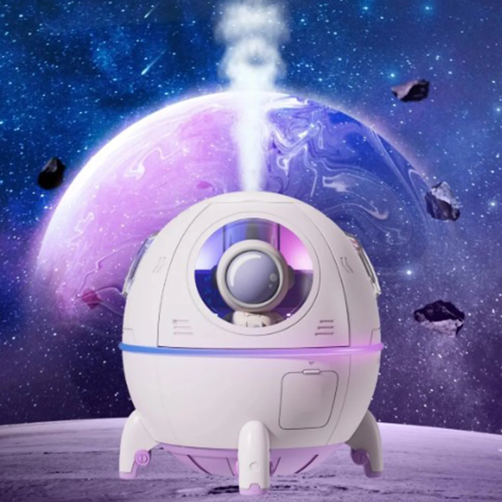 2W Mini USB Humidifier Cute Spaceship Shaped Humidifier Portable Household Ambient Light Humidifier US Plug 110v Purple