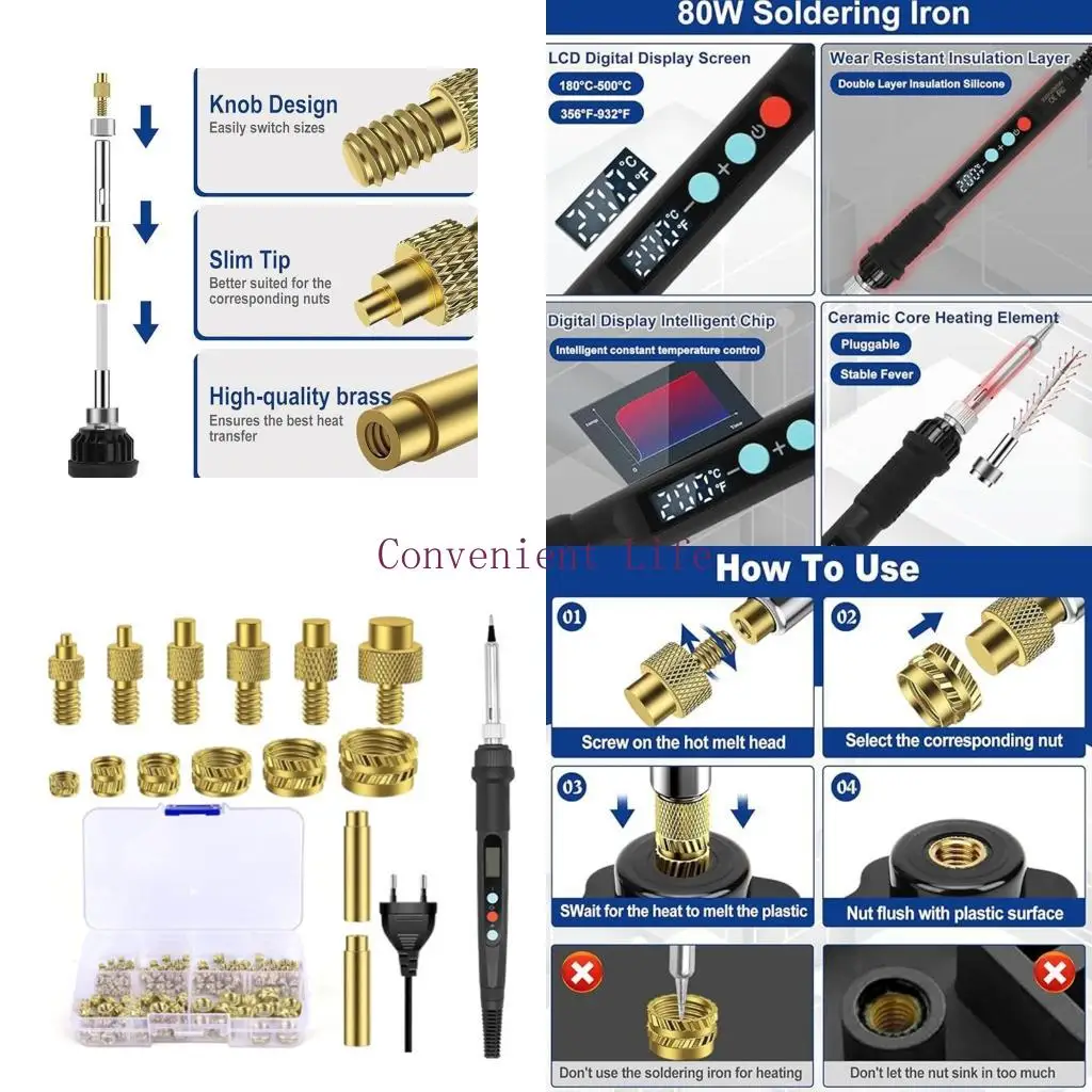 

L1EE 137Pcs Threaded Inserts Soldering Iron Set With 80W Adjustable Temperature LED Display And Interchangeable Brass Tips