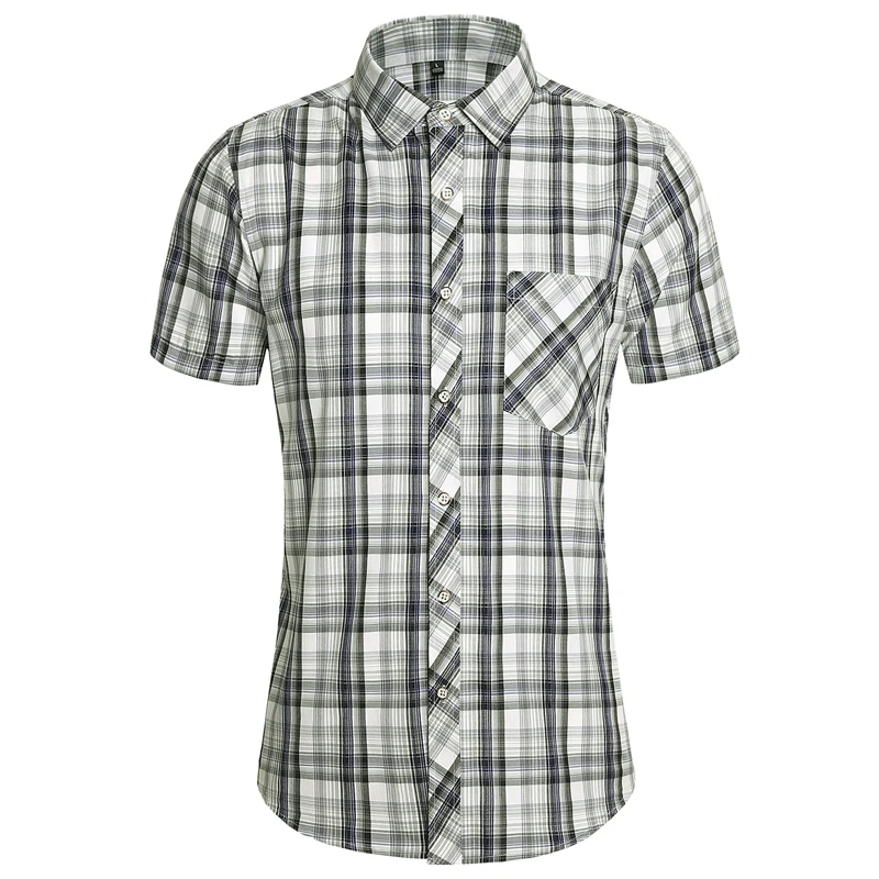 

Summer Striped Plaid Short-sleeved Shirt Men's Classic Checkered Single-breasted Shirts Fashion Casual Camisa Men Chemise 7XL