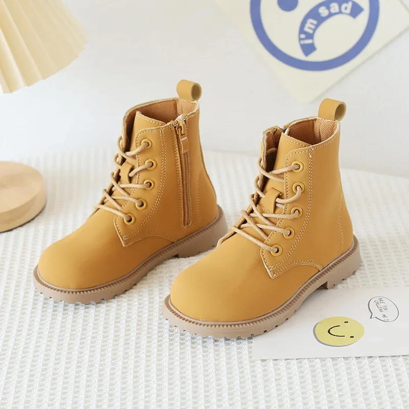 Kids Shoes for Girls Boots Fashion Solid Color Boys Leather Shoes Spring Autumn Children Student Boots