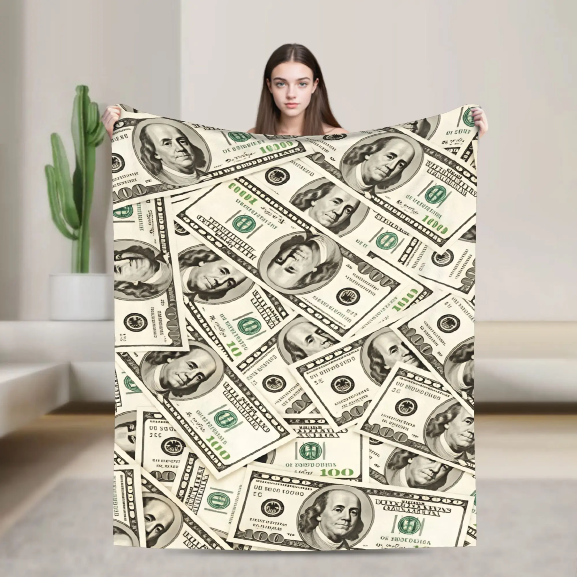One Hundred Dollar Bills Blankets Spring  Soft Cozy Throw Blanket For Girls Couch Chair Flannel Bedspread Bed Cover