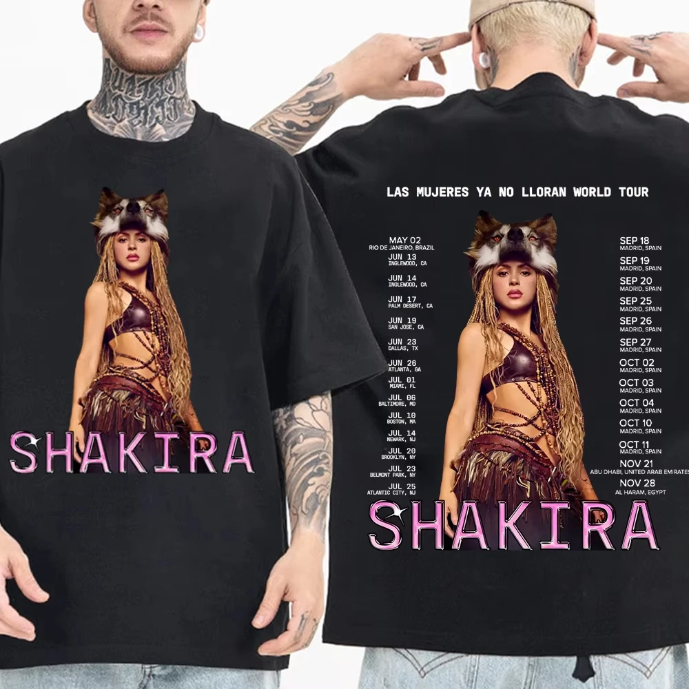 Camiseta de algodón con estampado de Shakira World Tour 2026 para hombre y mujer, camiseta informal de manga corta con cuello redondo, camiseta Unisex de gran tamaño para verano