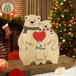 Custom Name Family Puzzle Colorful Scarf Bear Christmas Wooden Bear Home Decorations Warm Christmas Gifts for Family and Friends
