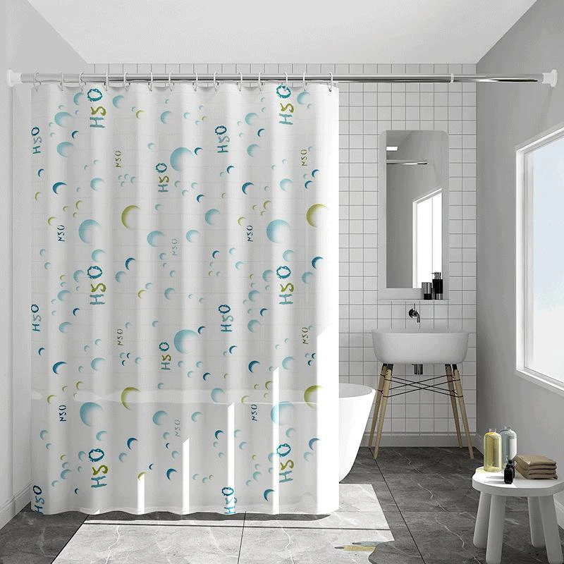PEVA Shower Curtain Waterproof Anti-Mould Extra Long Thickened Printed Bathroom Partition Curtain