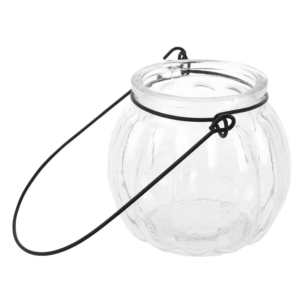 

Glass Container Simple Stylish Transparent Design Iron Material Multifunctional Hanging Pumpkin Shape Decor