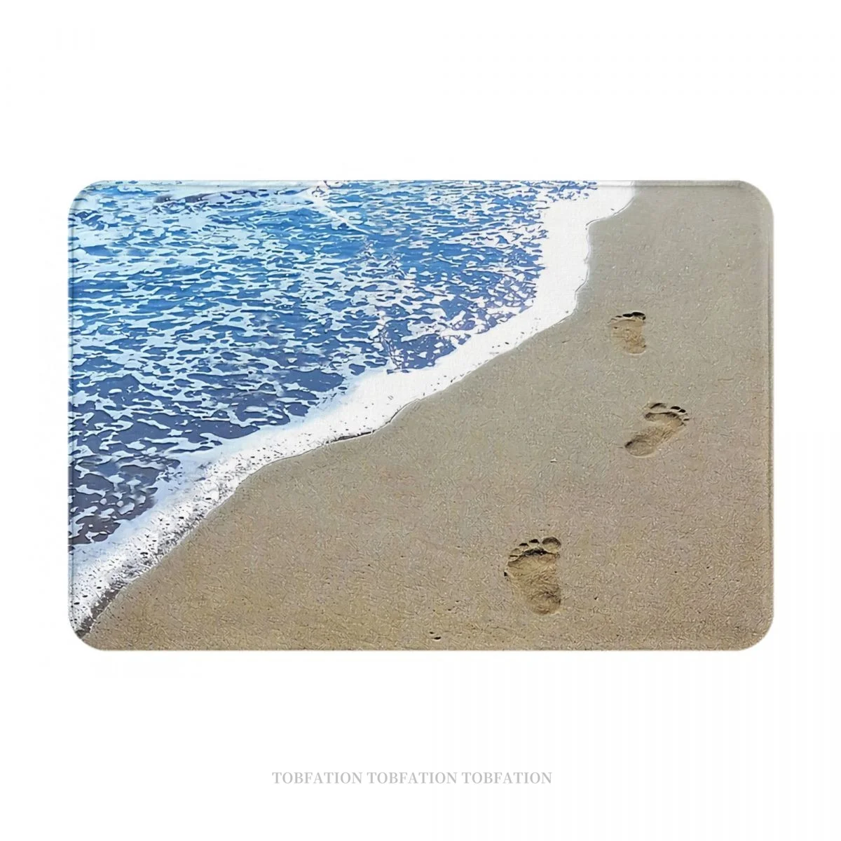 Bedroom Mat Footprints On A Beach Foamy Sea Washing Doormat Kitchen Carpet Entrance Door Rug Home Decoration