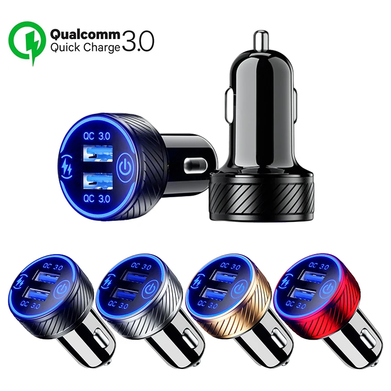 

Aluminum Metal 36W 3A Dual QC 3.0 USB Port Multiple Car Charger Socket with Touch Switch Fast Charger Car Adapter Triple 12V 24V