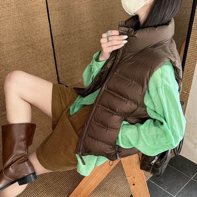 New Autumn Winter Down Cotton Women's Vest Korean Loose Girl's Versatile Stand Collar Vest Coat Leisure Time Outdoors Black