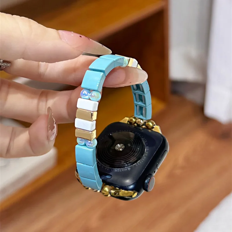 

Exquisite colored square pearl chain compatible with iWatch strap 38mm 40mm 41mm 42mm 44mm 45mm 49mm fashionable strap