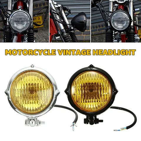 할리 카페 레이서 커스텀 보버 레트로 헤드라이트 할로겐 하이라이트 옐로우 화이트 헤드라이트용 빈티지 오토바이 헤드라이트