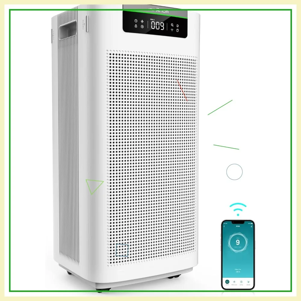 

Умный очиститель воздуха HEPA для больших помещений площадью до 3800 кв. футов, с управлением через приложение и Alexa, удаляет пыль, пыльцу, дым и запахи.