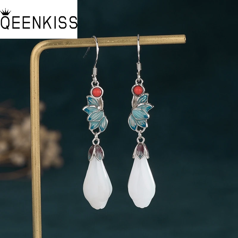 

QEENKISS 925 Sterling Silver Vintage Flower Drop Earrings for Women Birthday Wedding Party Christmas Bride Mother Gifts EG6404