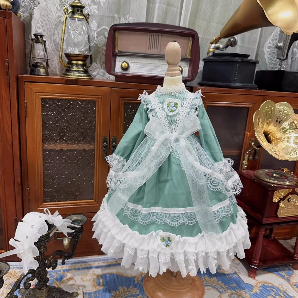 

1/3 1/4 1/6 size blythe size Cotton Doll bjd Doll Clothes Long sleeve light green pastoral lace dress Doll accessories