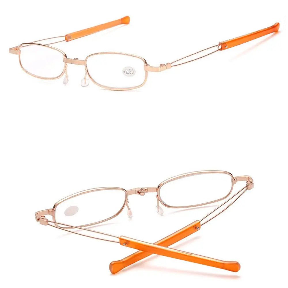 With Tube Case Gold Frame Foldable Reading Glasses Pocket Hyperopia Eyewear Computer Eyeglasses Presbyopia Eyeglasses