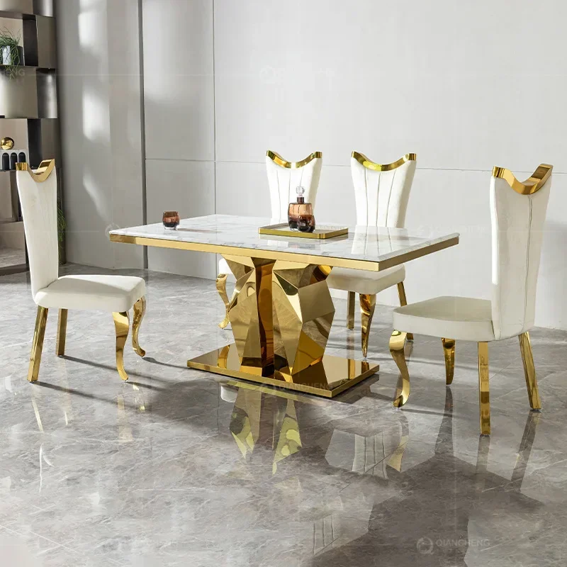 Italian dining table light luxury high-end marble dining table high-end luxury villa home designer stainless steel dining table