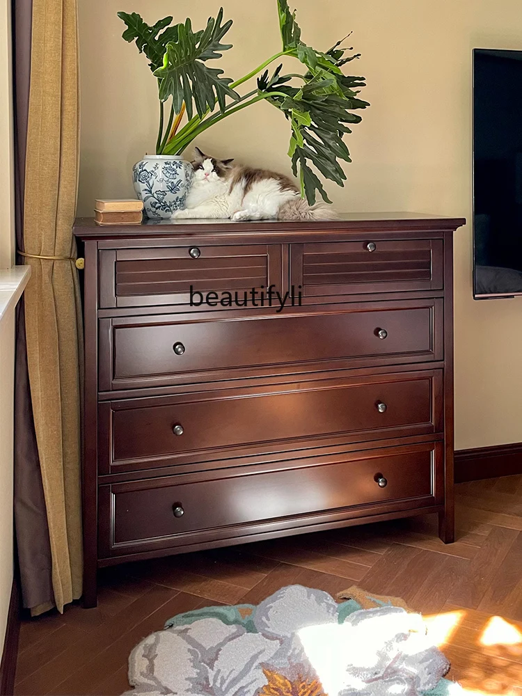 American Retro Solid Wood Chest of Drawers Modern Minimalist Chest of Drawers Storage Cabinet Cherrywood Furniture