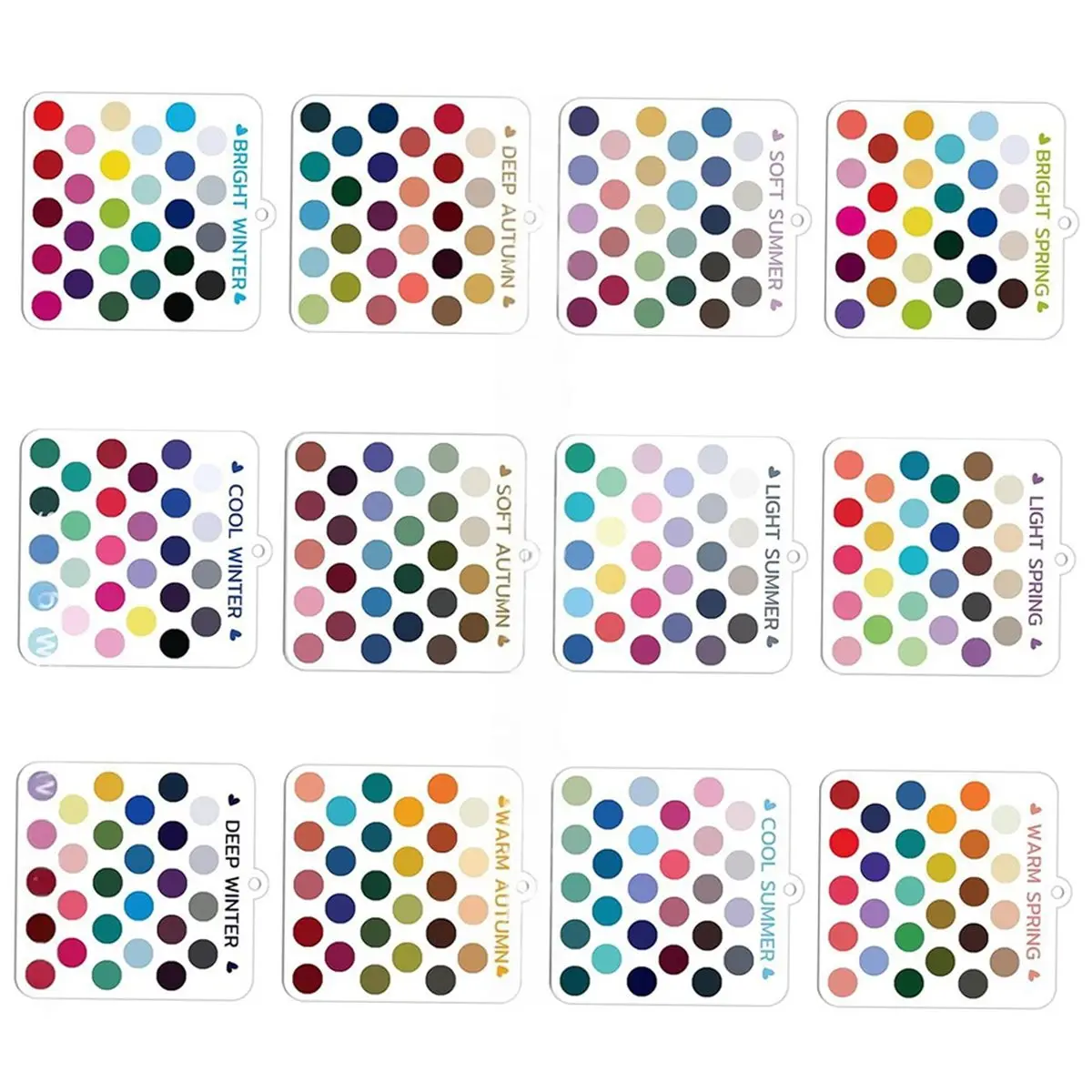 618 Mega Sale 12PC Transparent Acrylic Seasonal Color Palette Card Seasonal Color Analysis Sample Keychain