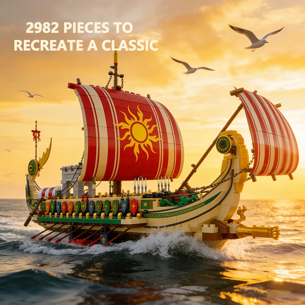 2982PCS Building Blocks Medieval Greek Warship DIY Model Bricks Set Educational Puzzle Toy Gift for Kids Adults