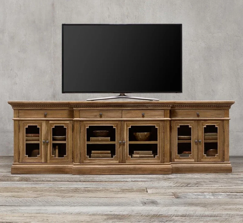 Solid wood TV cabinet, French romantic retro small apartment floor cabinet living room locker model room