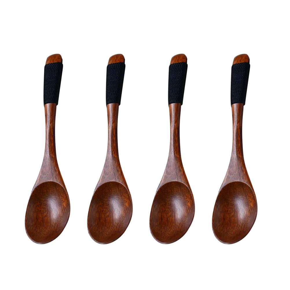 

4 PCS Tableware Children's Wooden Spoon Baby Serving Utensils Bamboo Soup Spoons