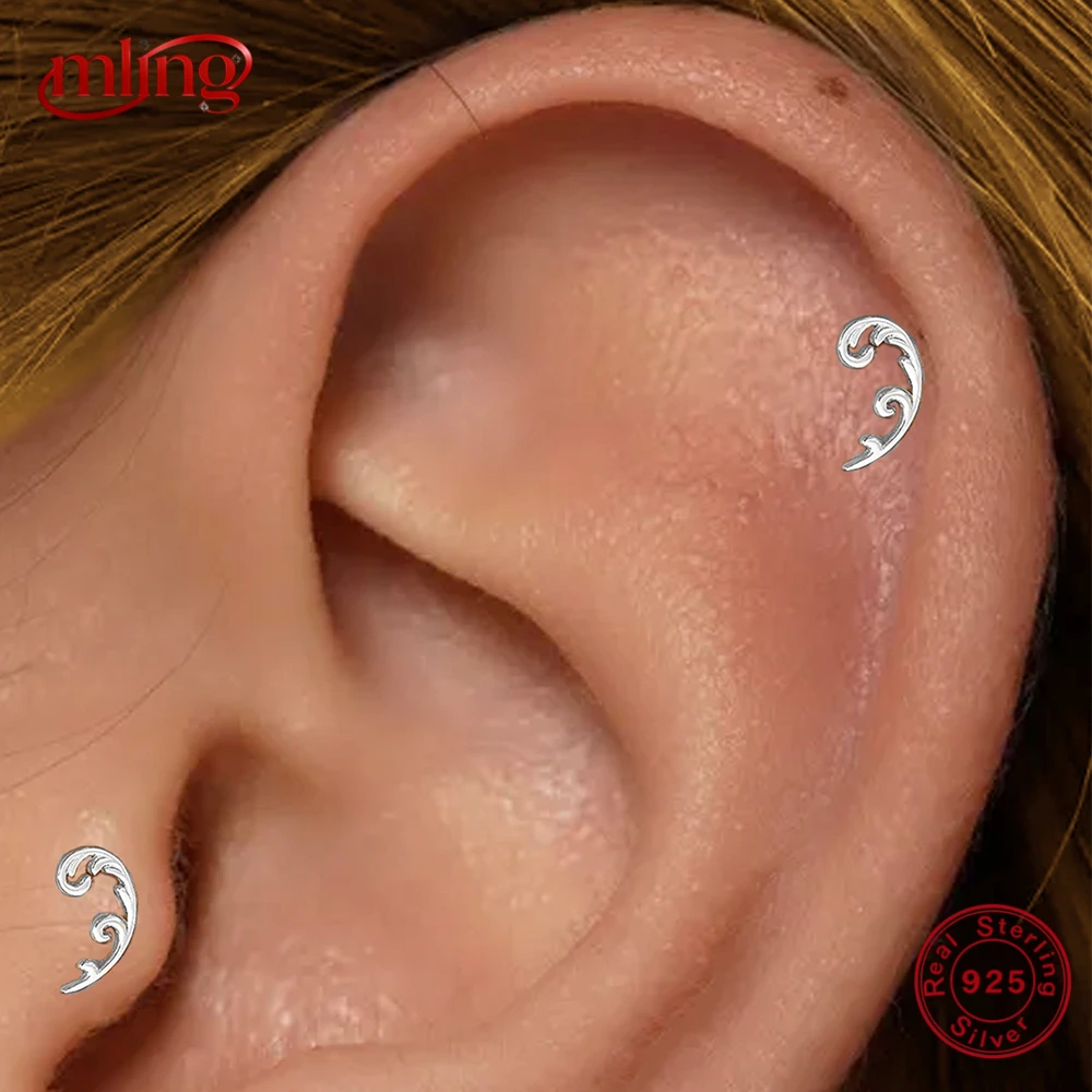 

MLING 1PC 925 Sterling Silver Floral Bud Stud Earring For Women 18K Gold Plated Minimalist Piercing Ear Bone Fine Jewelry Gift