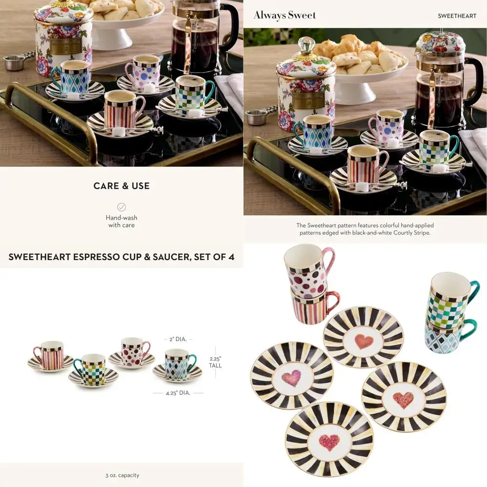 

Adorable Porcelain Espresso Cups & Saucers Set, 4-Piece Coffee Drinkware for Stylish Brews