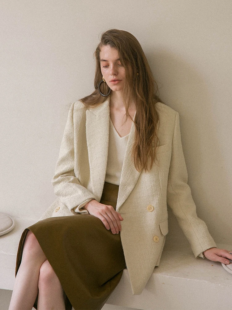 

Женский костюм Dailyart в винтажном стиле: твидовый жакет с наплечниками, шерстяные брюки, удлиненный, свободный крой, двубортный