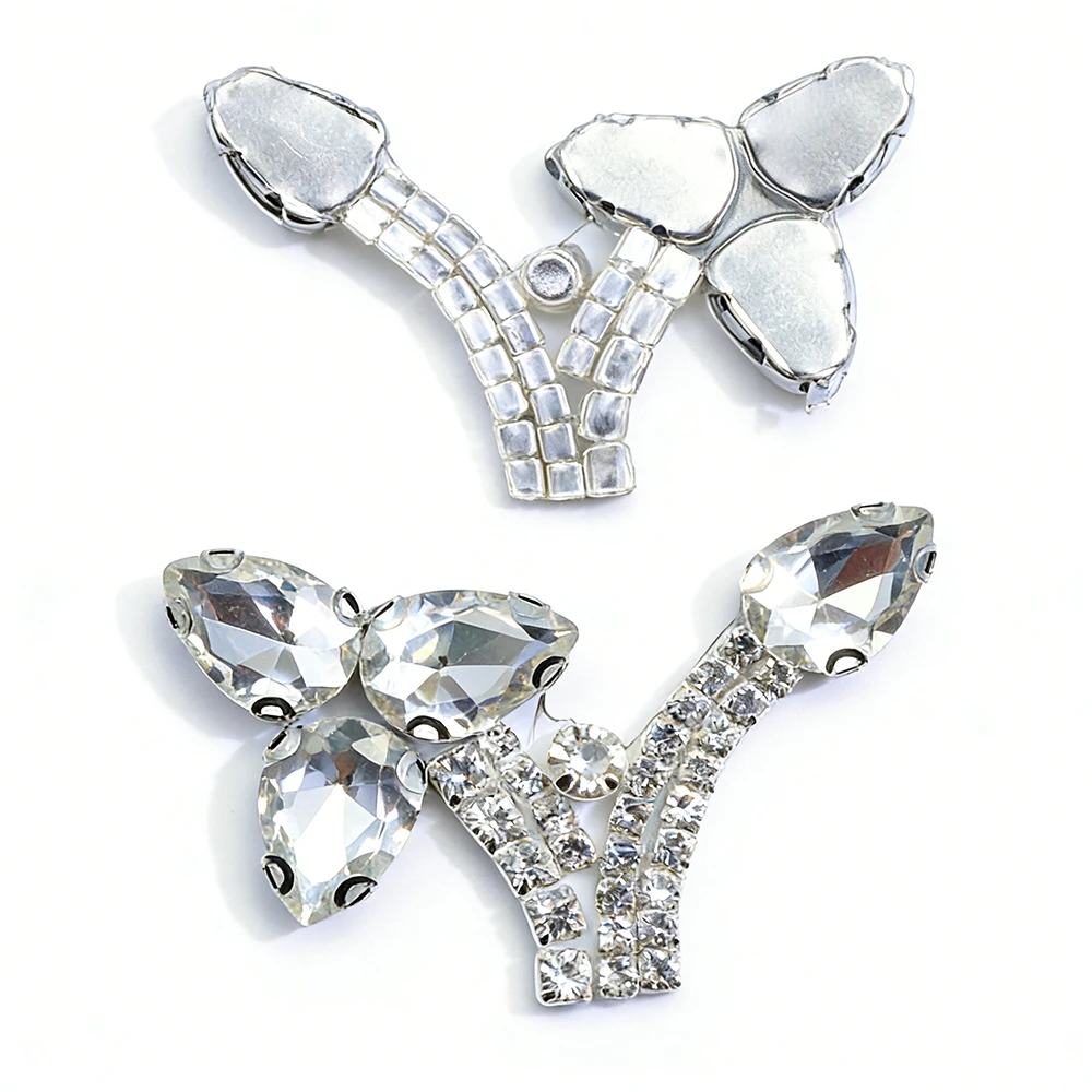 Custom Hand‑made Teardrop Leaf Rhinestone Heat Transfer Applique Crystal Glass Iron‑On Patch for Garment BlazerBag Accessories