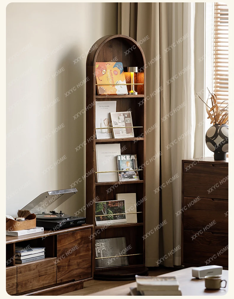X-S Solid wood full-body mirror bookshelf picture book rack dual-purpose floor fitting rotation HG