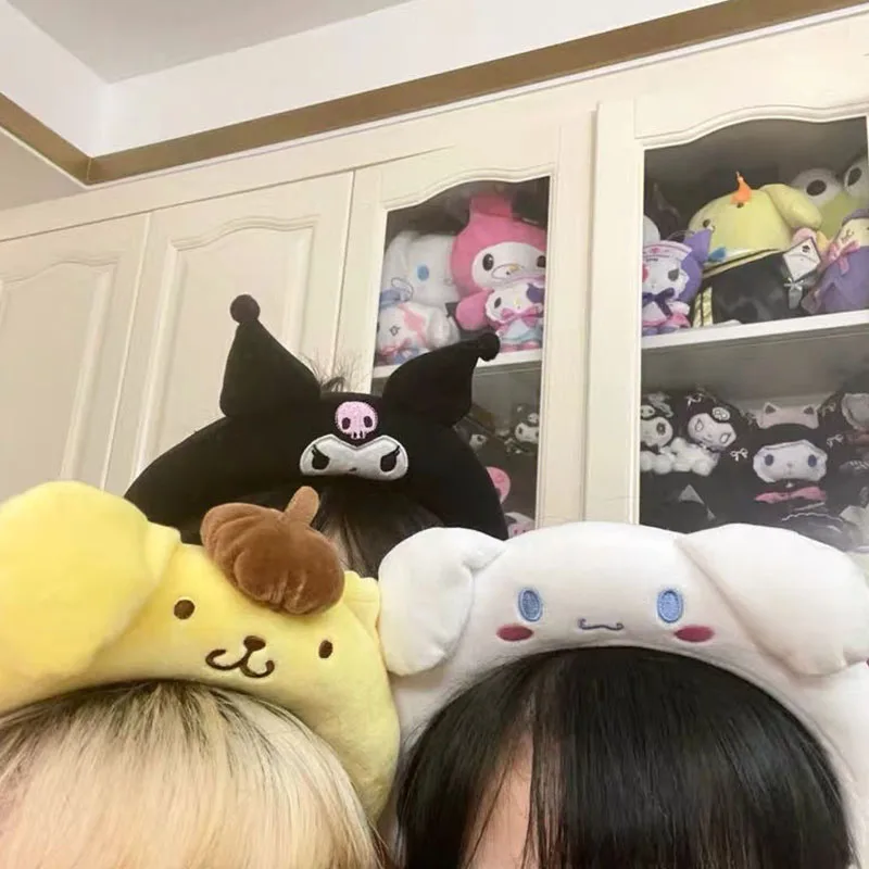 Kawaii Sanrio Plush Cartoon Hairbands Cinnamoroll My Melody Kuromi Pompompurin Cute Anime Plush Hair Hoop Girls Headwear Gift