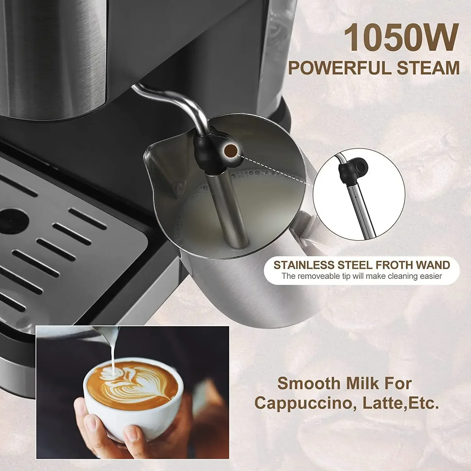 Coffee Machine 1PC Pump Pressure Milk Froth Pulling Steam Household Small Semi-automatic