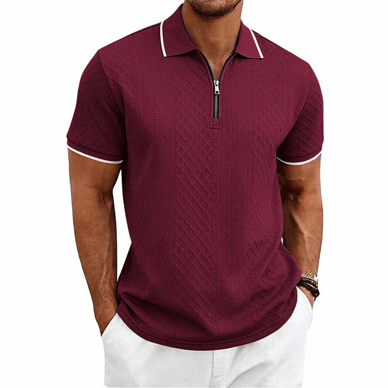 Sommer Herren Casual Business Kurzarm 9-Farben Jacquard 1/4 Reißverschluss Poloshirt | Strukturiertes Polo-Top mit Reißverschluss und kurzen Ärmeln – Detail 19