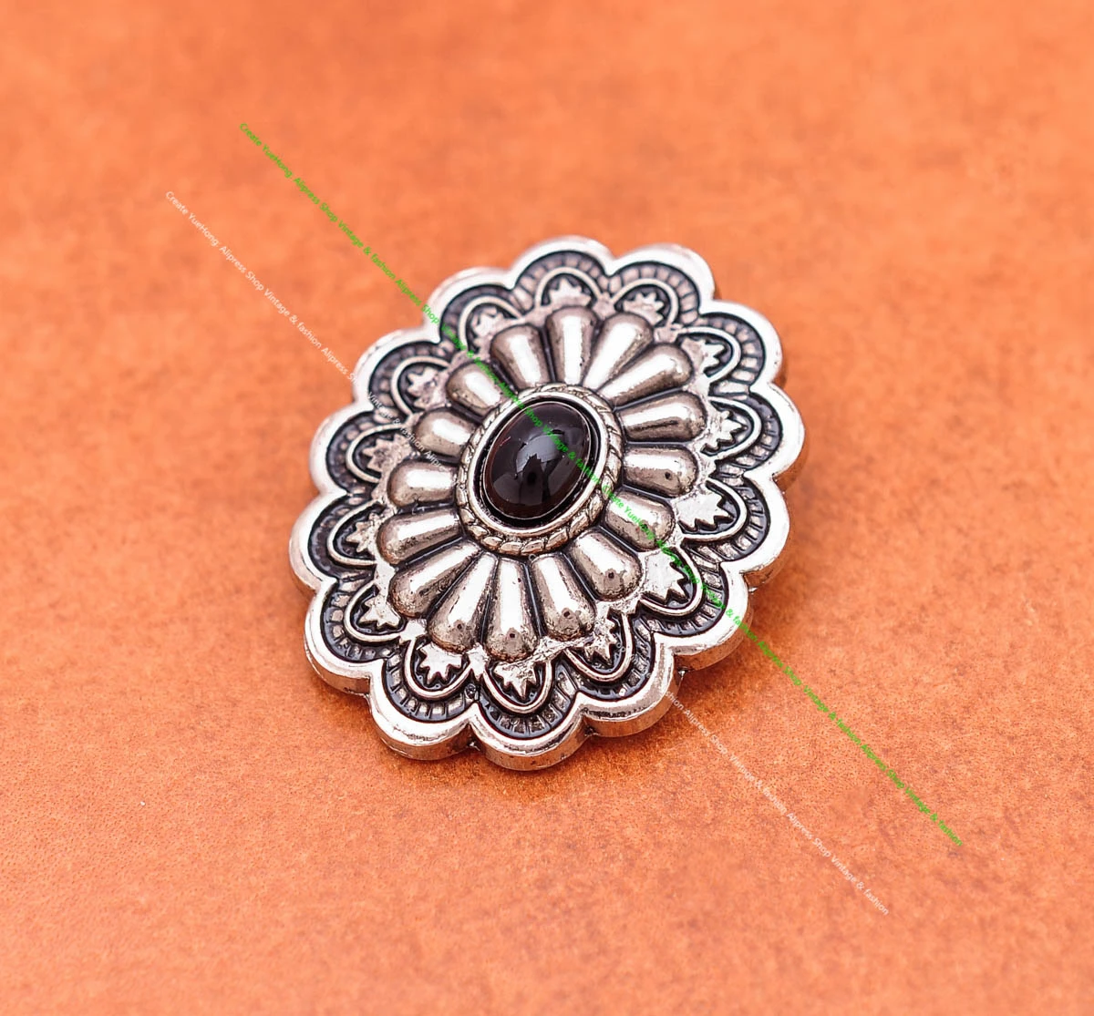 35*28MM Antik Silber Ethnische Indische Blumenkunst Himmelblau Türkis Concho Screwback Für Lederhandwerk Gürteltasche Hut Hardware – Detail 24