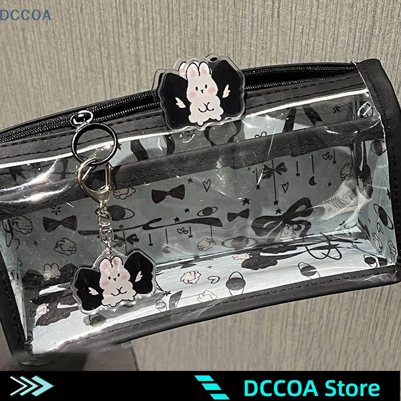 Cartoon Translucent Pencil Case Multi-layer Vertical Large-capacity Stationery Storage Bag School Supply Cosmetic Bag