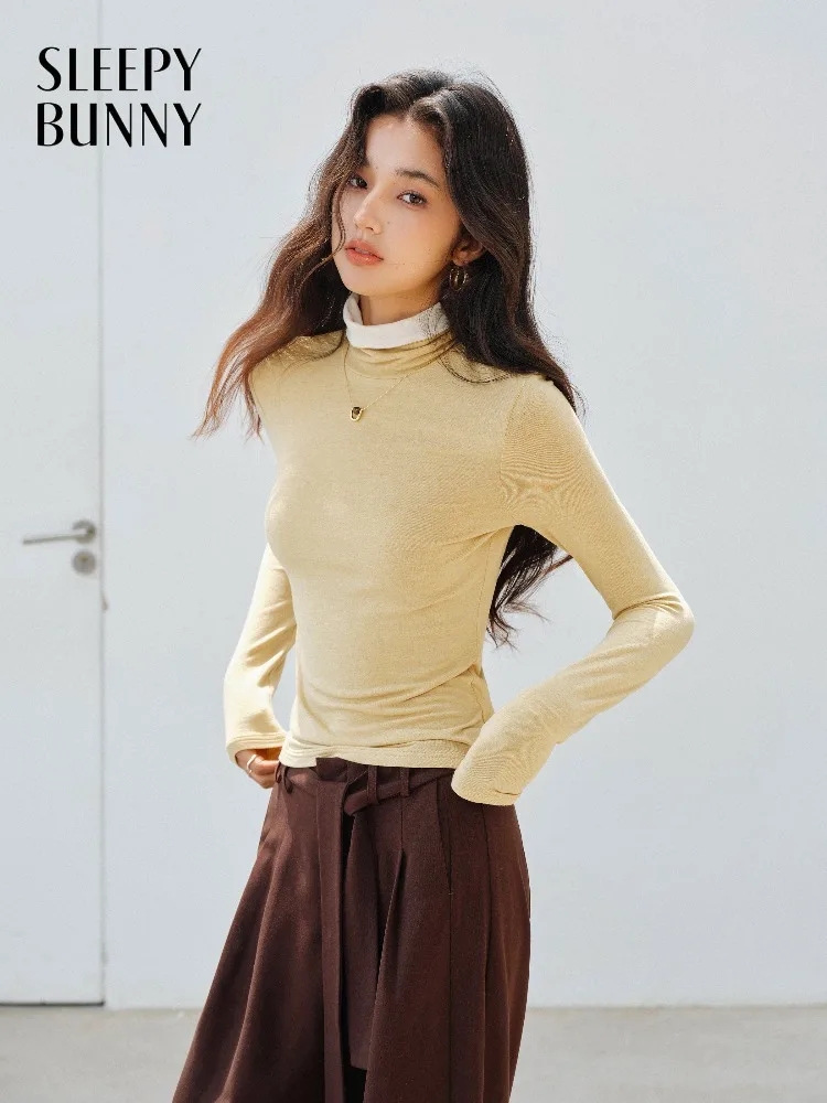 

Женская приталенная футболка с длинным рукавом, мягкая эластичная базовая футболка, повседневная внутренняя футболка, элегантная шикарная майка для женщин, повседневная многослойная одежда