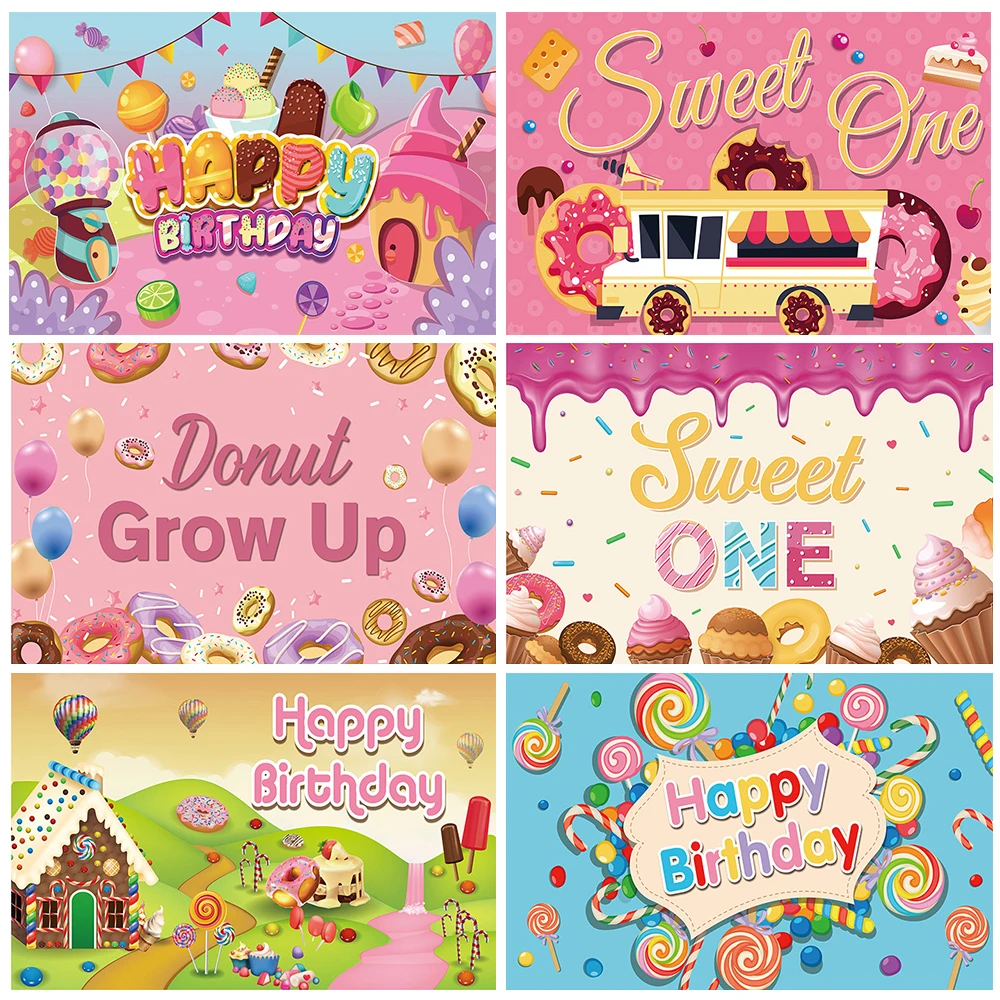 

Sweet one Ice Cream Donut Candy Theme Photography Backdrops Birthday Party Baby Shower Photo Studio Background AP-01