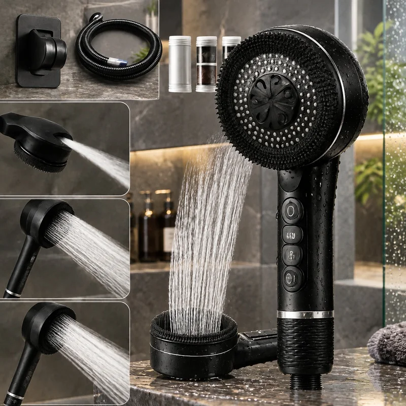 Adjustable 4-Mode Shower Head for Bathroom with Integrated Water Filter and Leak-Proof Design