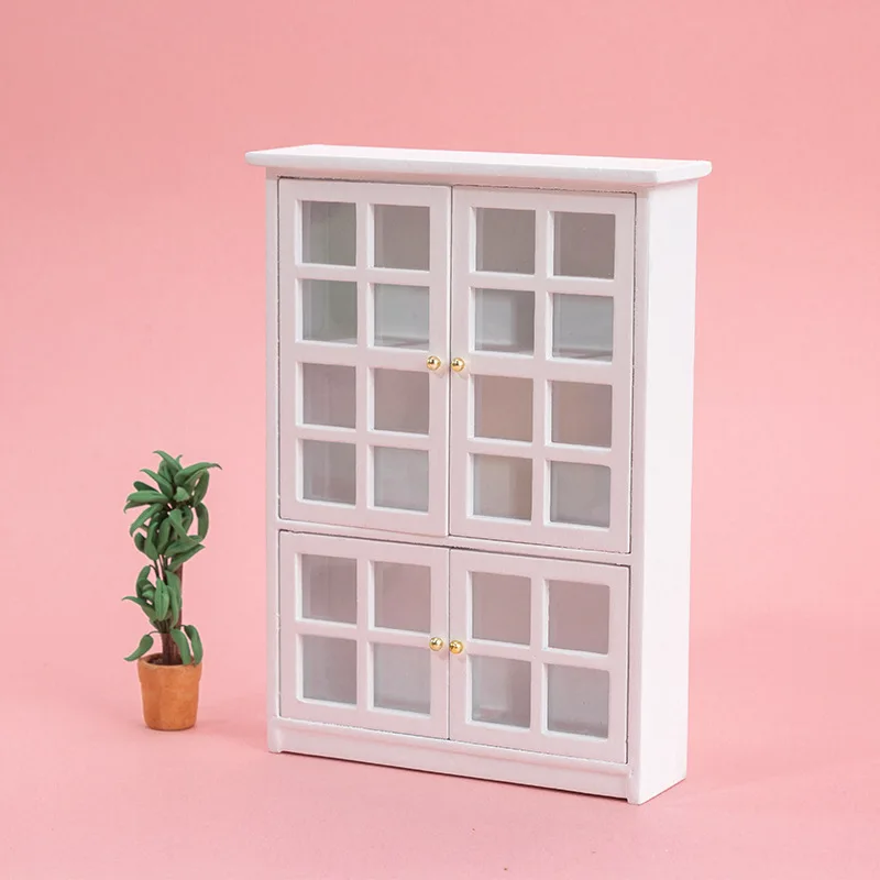 Dollhouse Cabinet White Cupboard Cabinet Wooden 1:12 Miniature Furniture Food Play Doll Accessories Hand DIY Model Decoration