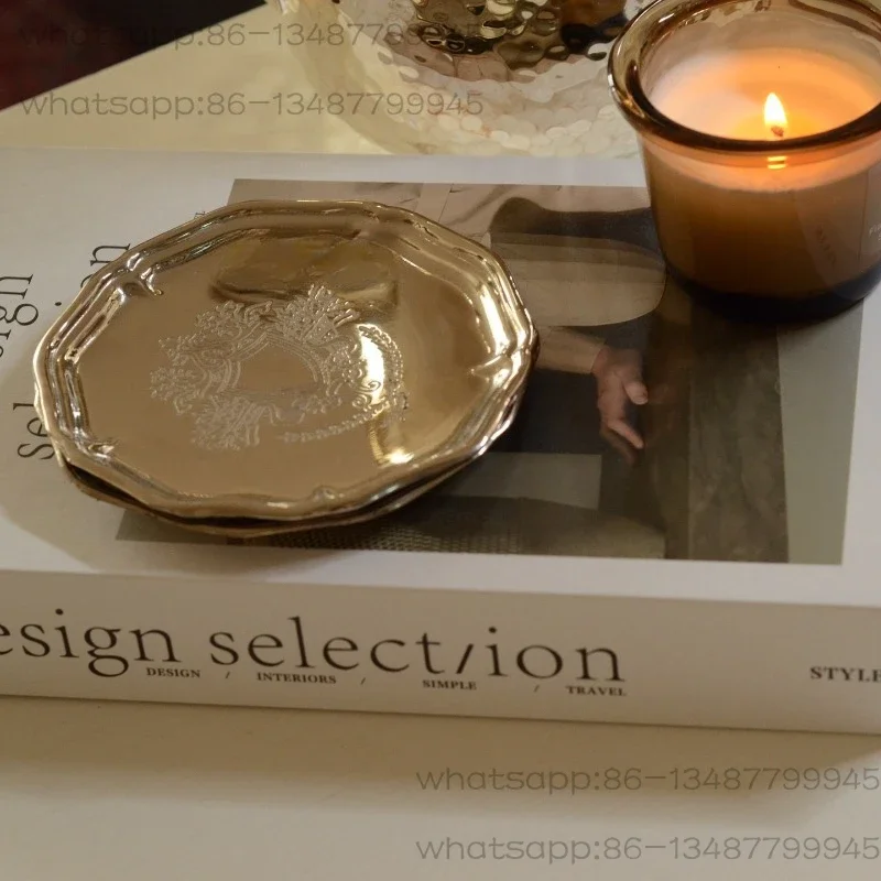 Imported brass silver coaster tea mat European and American small plate snack plate simple heat insulation ornament