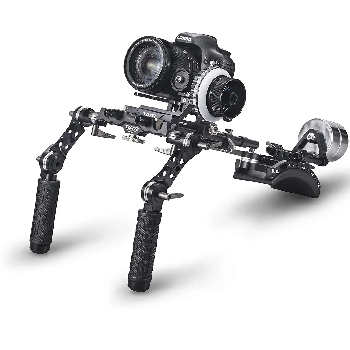 TT-03-TL DSLR Shoulder Rig for Most DSLR Cameras With Single-Sided DSLR Follow Focus,Universal Hand Grip and 15mm LWS Rod