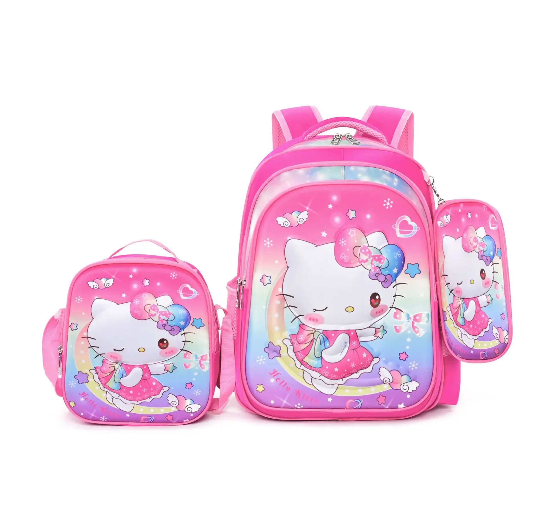 Hello Kitty 3 Pcs Kids Schoolbags Back To School Students Cars Waterproof Backpack, Girls Pencil Case Boys Insulation Lunch Bags