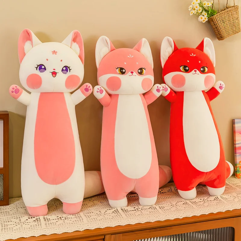 Big Size Kawaii Cat Red Fox peluche Soft Cute Animal Doll farcito lungo cuscino letto cuscino Decor per neonate regali di compleanno