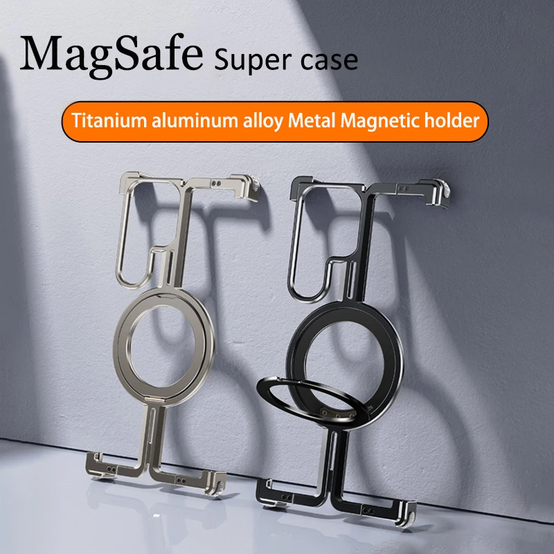 Luxury Magnetic Magsafe Rimless Metal Case For Samsung Galaxy S23 S24 Ultra Aluminum Stand Shell Shockproof Protection Cover