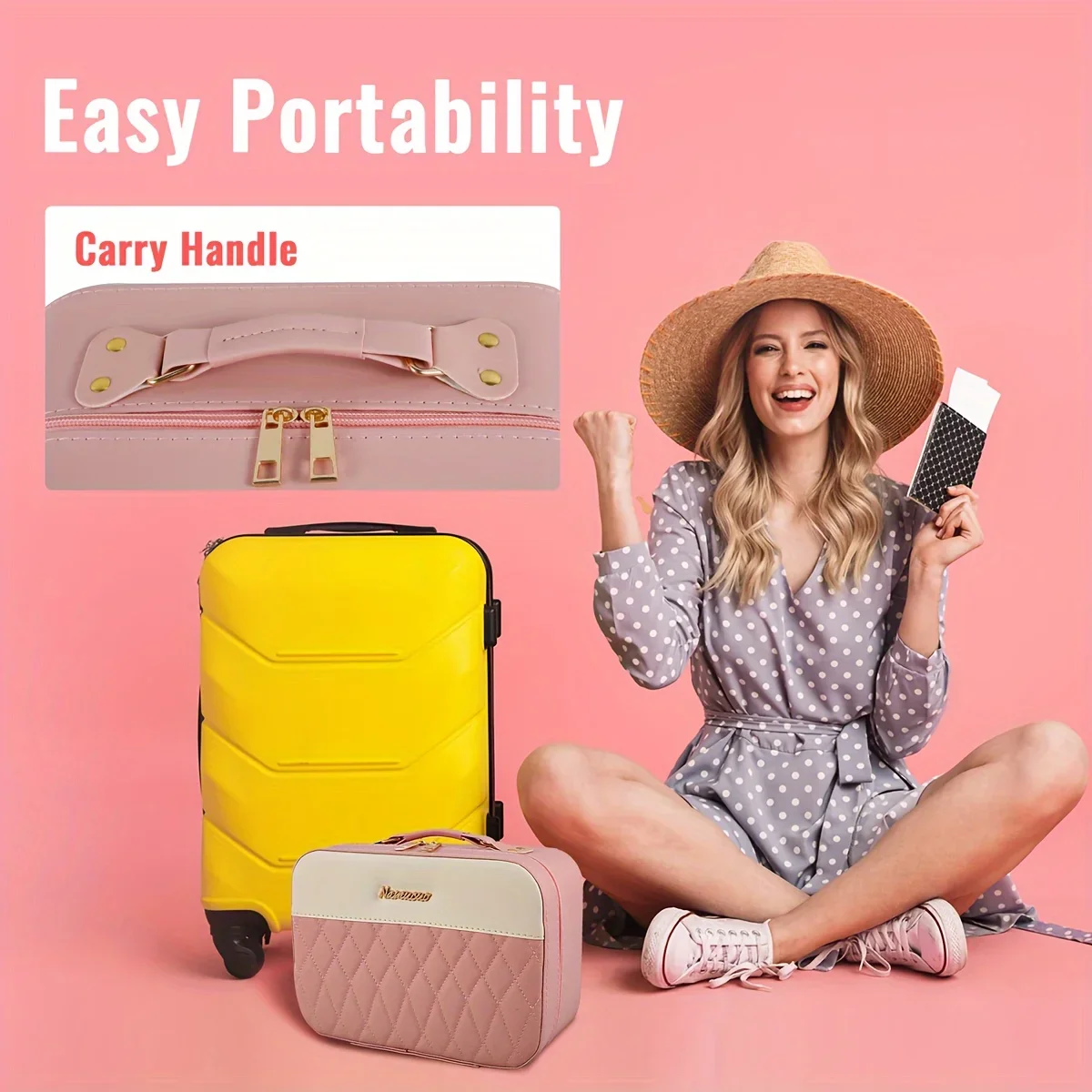 

Travel Makeup BagwithLED Mirror,PortableSize MakeupCaseTravelCosmeticBagsBrushOrganizer StorageBoxRechargeableVanityMirror