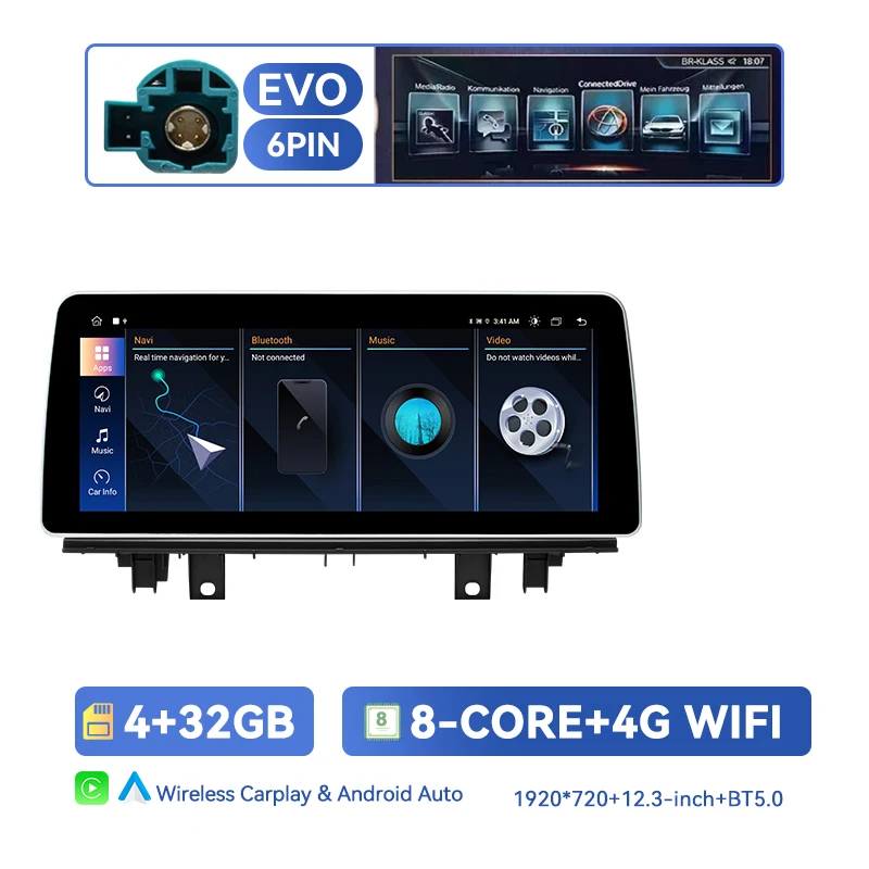 12,3 inch HD touchscreen draadloze CarPlay Android Auto voor BMW X1 F48 X2 F39 2018-2021 EVO 8G+128G 4G WiFi GPS navigatie