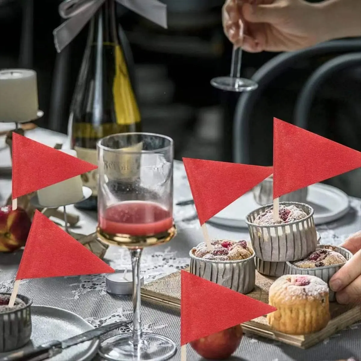 Flashdeals 100 Pcs Solid Red Toothpick Flags Small Plain Red Color Stick Cupcake Toppers Flags DIY Decoration