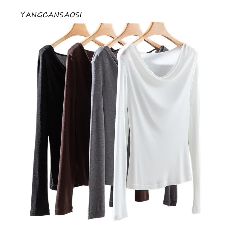 

2025 Women's Fashion Autumn New Skin Friendly Naked Sensation Tencel Wool Blended Swinging Neck Long Sleeve Knitted Sweater