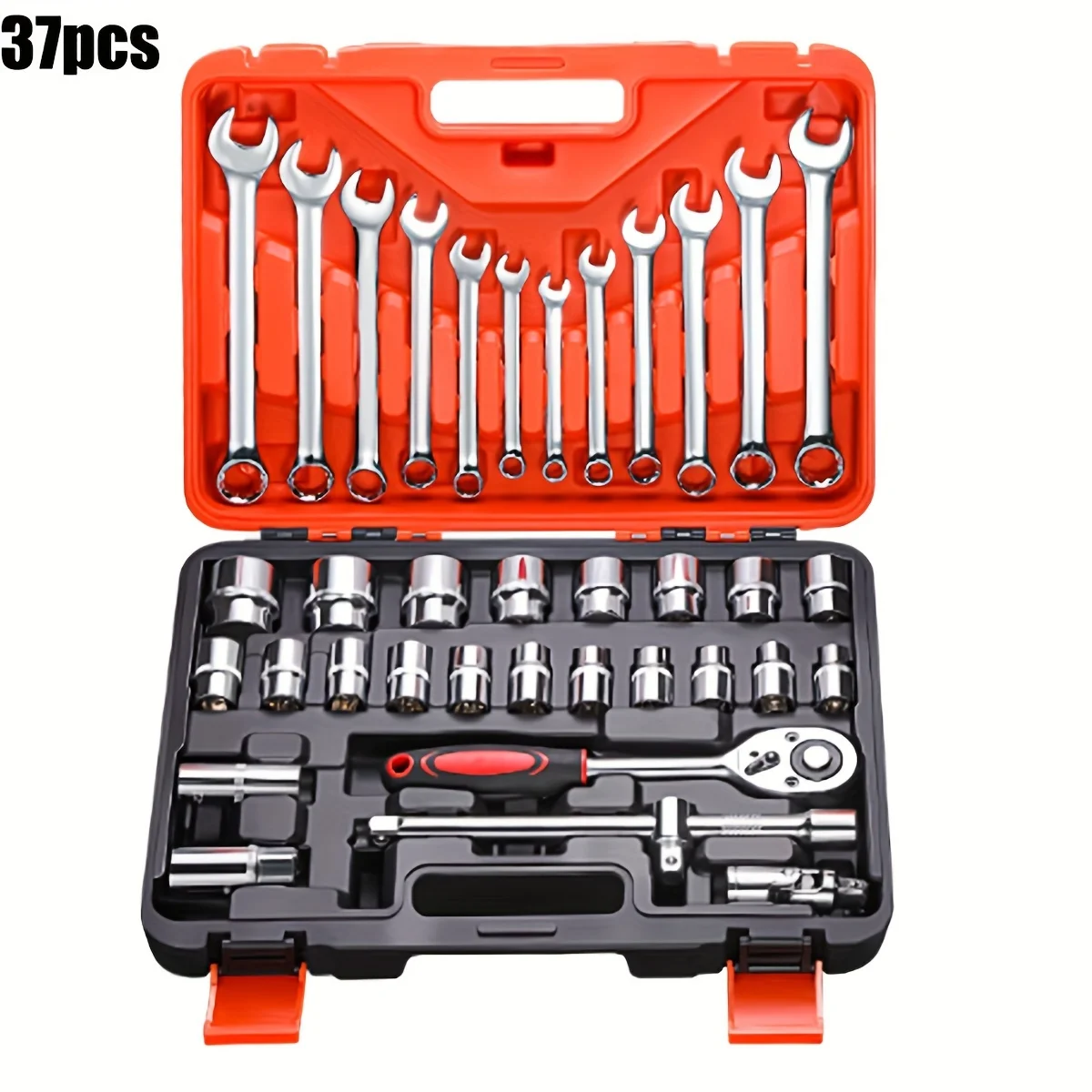 37 pcs Drive Socket Set 1/2 inch,1/4 inch,3/8 inch Ratchet Wrench Set, S2 & CR-V, Mechanic Tool Kits for Auto Repair Household