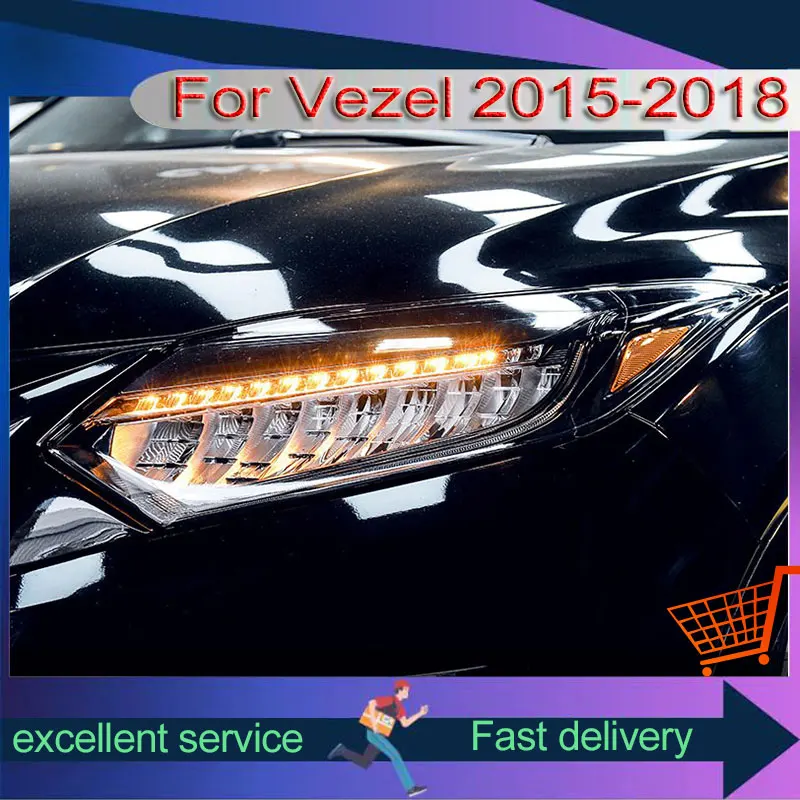 

Headlights For Honda Vezel 2015-2018 Front Lamp Assembly Refit LED Wing Design DRL Streamer Turn Signal Lights Auto Accessories